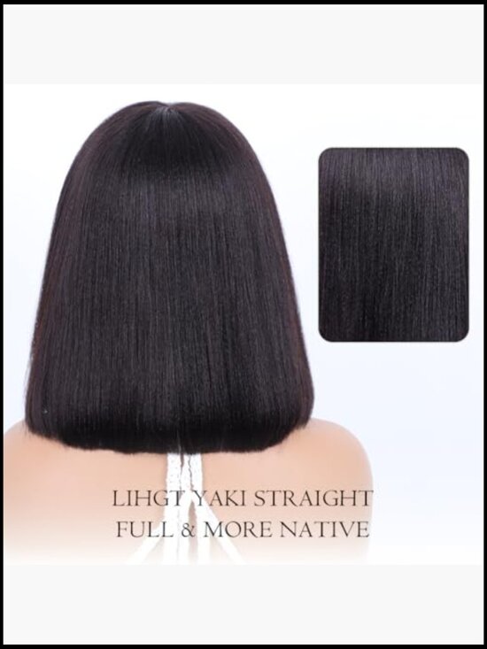 Glueless Bob Wig Human Hair Yaki Straight 12 Inch Short Blunt Cut Wear and Go main image 2